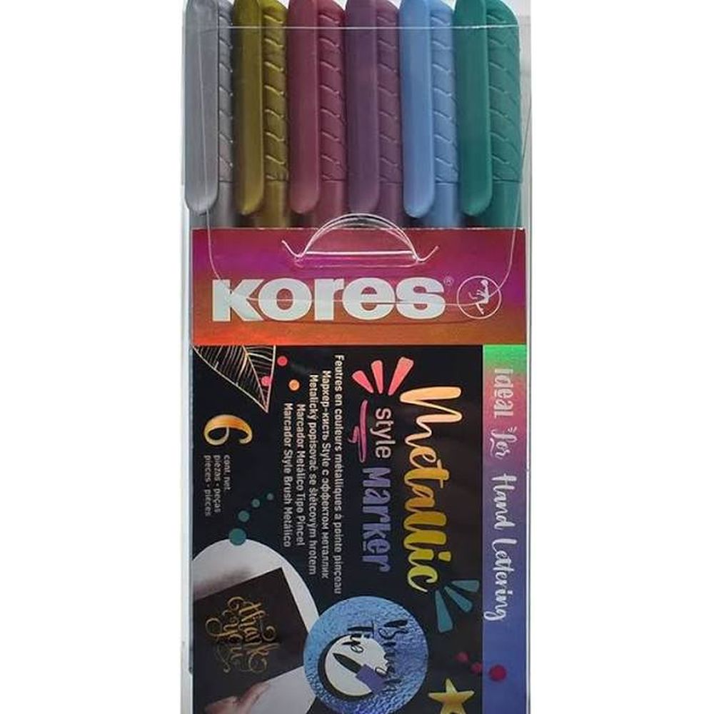 Carioca Metallic Style Kores, varf pensula, 6 culori metalizate/ set