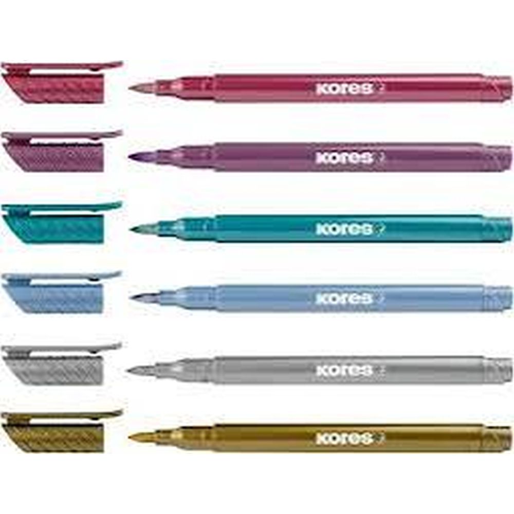 Carioca Metallic Style Kores, varf pensula, 6 culori metalizate/ set