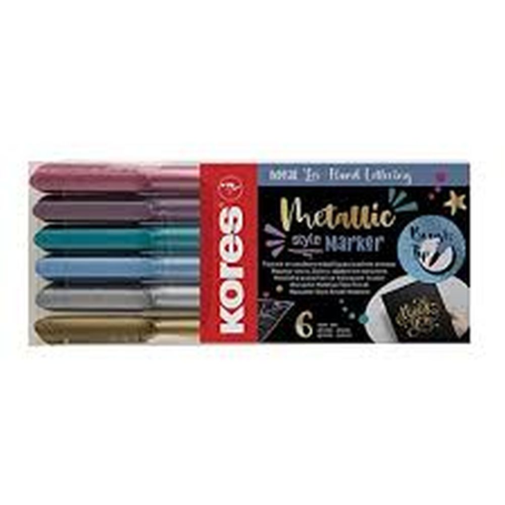 Carioca Metallic Style Kores, varf pensula, 6 culori metalizate/ set