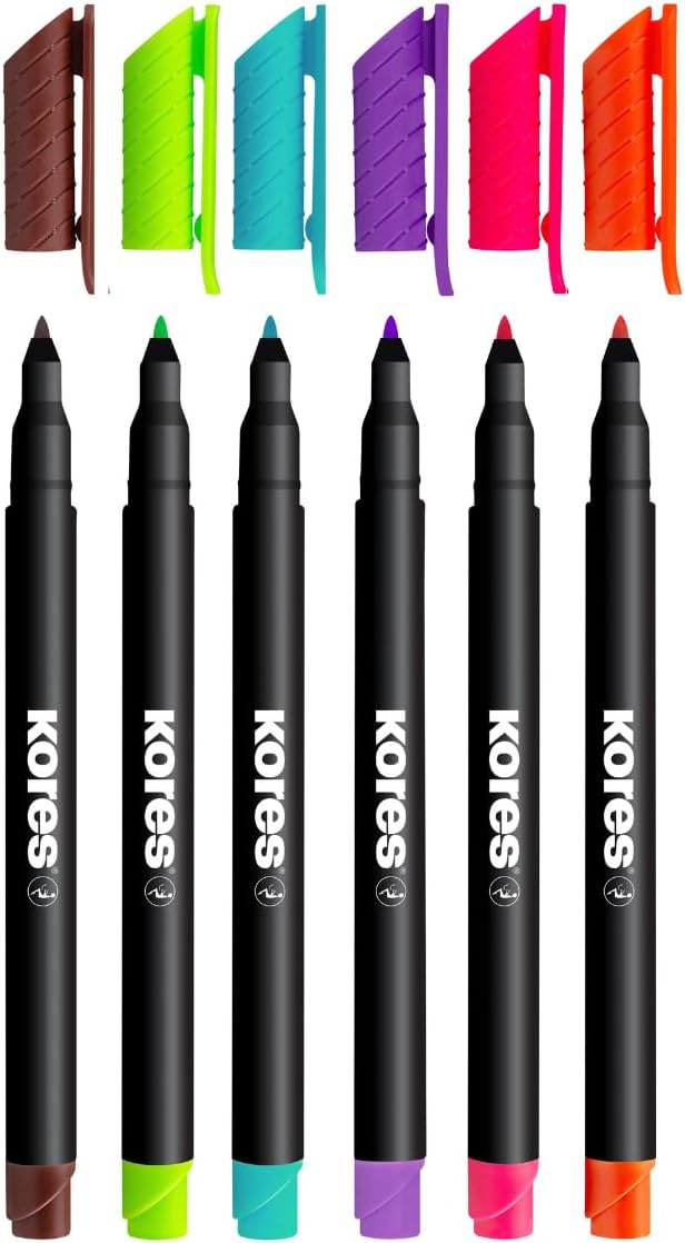 Marker permanent Kores K-Marker P1, varf rotund, 1 mm, 6 culori / set, etui plastic