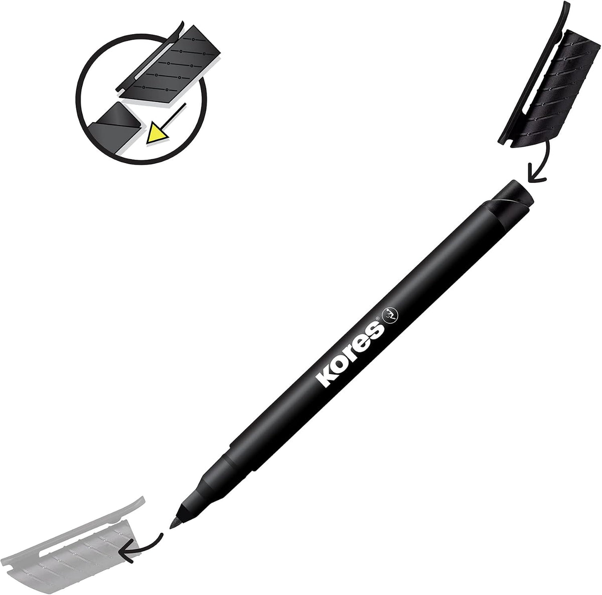 Marker permanent Kores K-Marker P1, varf rotund, 1 mm, 6 culori / set, etui plastic
