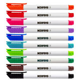 Marker pentru tabla Kores W1, varf rotund, 3 mm, 10 culori / set, etui plastic