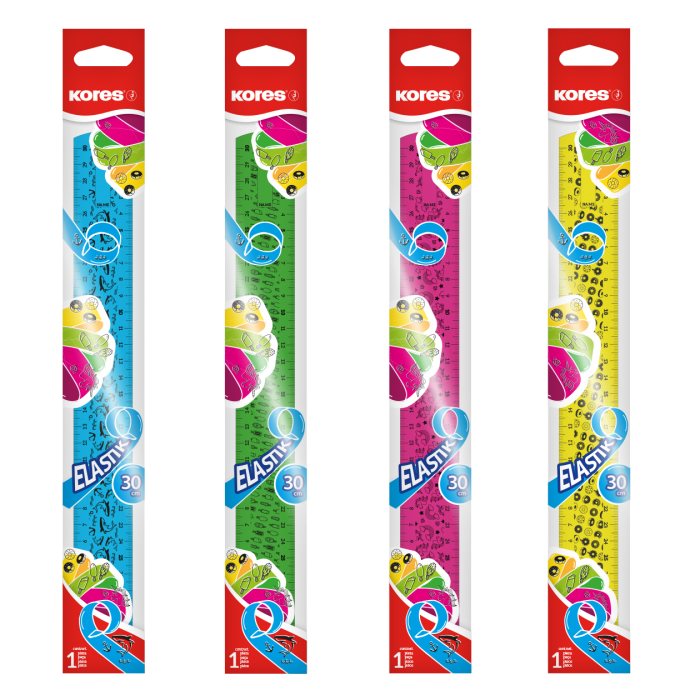 Rigla flexibila Kores Elastik, 15 cm, in 4 variante de culoare