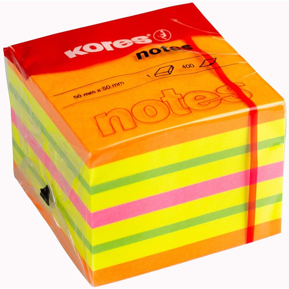 Cub notite adezive Kores Summer, 50 x 50 mm, 400 file, 4 culori neon asortate