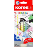 Creioane colorate Kores Magik, 3 mm, triunghiulare, 12 bucati / set, cu mina care se sterge, 1 radiera speciala