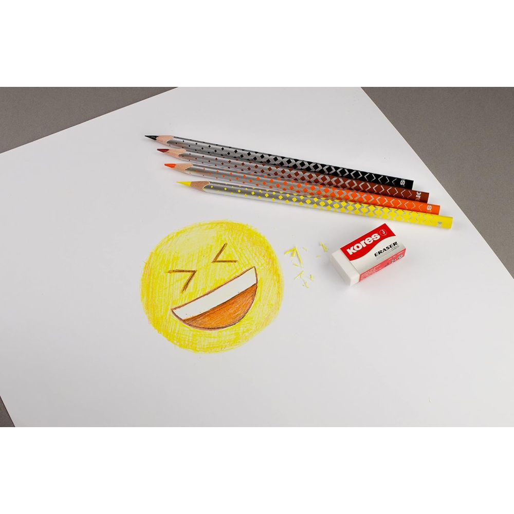 Creioane colorate Kores Magik, 3 mm, triunghiulare, 12 bucati / set, cu mina care se sterge, 1 radiera speciala