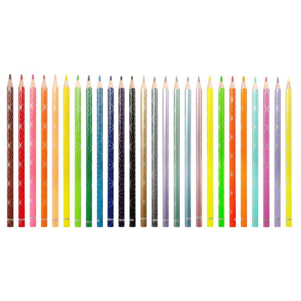 Creioane colorate Kores Kolores Style, 3 mm, triunghiulare, 26 bucati / set, cuprinde 6 culori metalice, 4 neon si 4 pastel