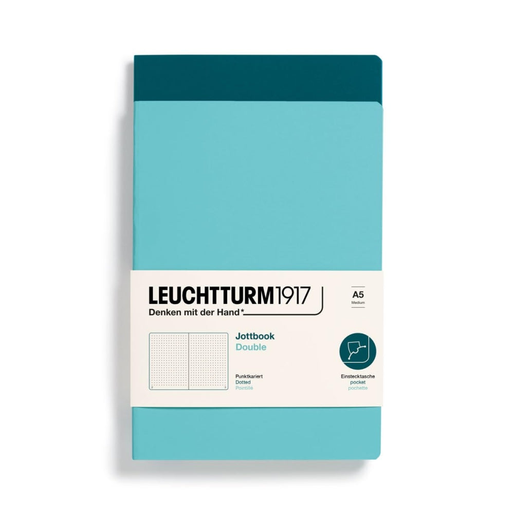 Set 2 caiete Leuchtturm1917 Jottbook Double, A5, 59 pagini, punctat, acvamarin si verde Pacific