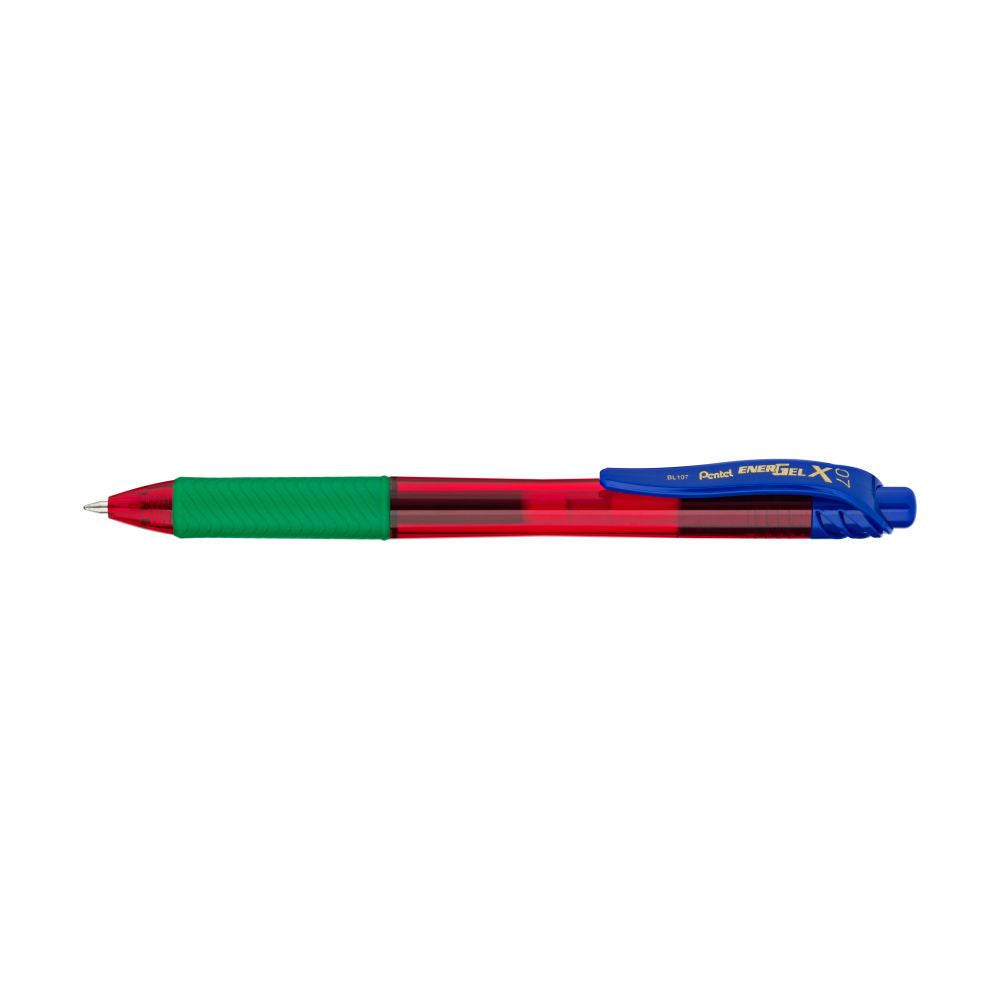 Roller cu gel Pentel EnergelX Crazy Mix cu mecanism 0.7 mm, corp colorat, clip albastru, scris negru
