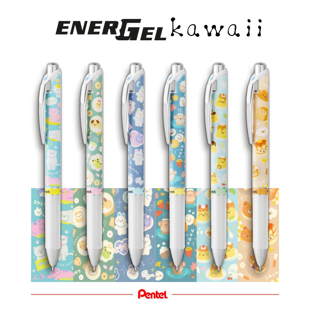 Roller cu gel Pentel EnerGel Kawaii, 0.5 mm, cu mecanism, albastru, Waku-Kaku