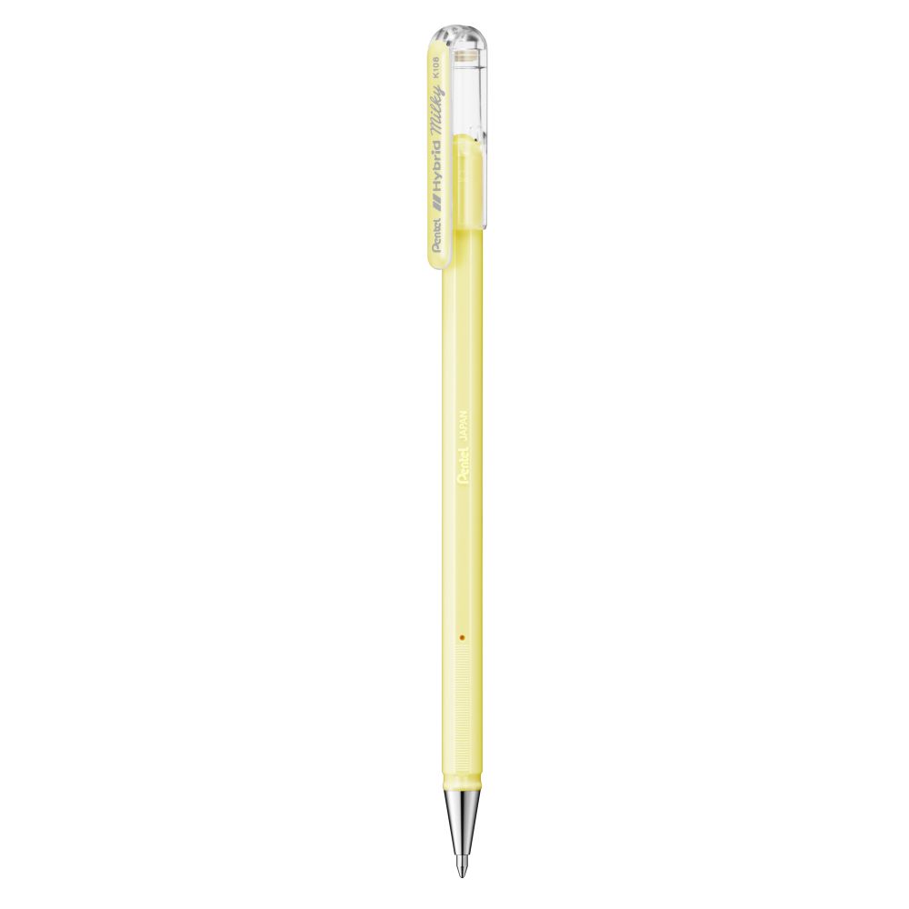 Roller cu gel Pentel Hybrid Milky, 0.8 mm, fara mecanism, galben pastel