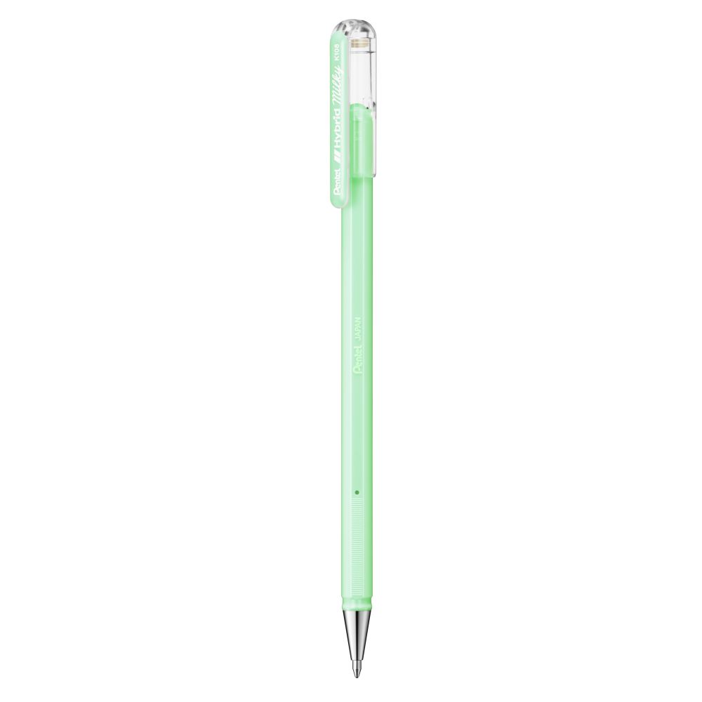 Roller cu gel Pentel Hybrid Milky, 0.8 mm, fara mecanism, verde pastel
