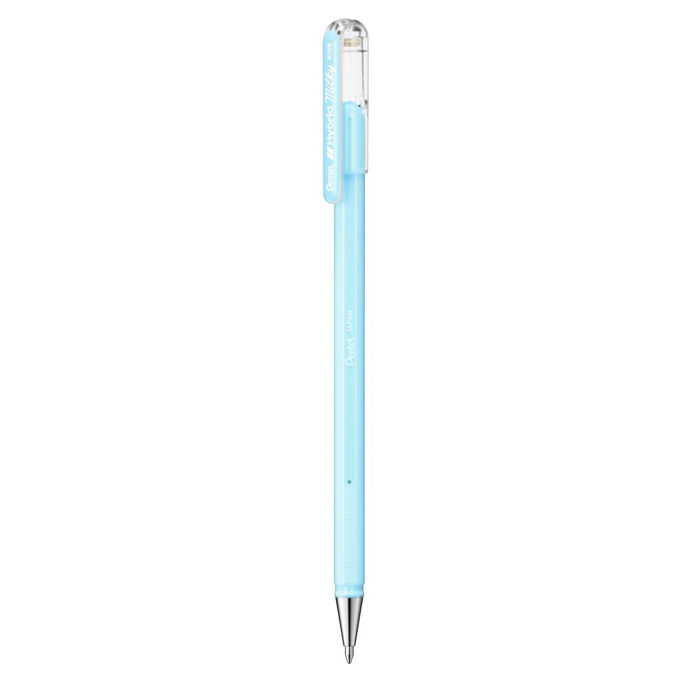 Roller cu gel Pentel Hybrid Milky, 0.8 mm, fara mecanism, bleu pastel