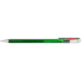 Roller cu gel Pentel Hybrid Duo Metallic, 1 mm, fara mecanism, corp transparent, scris verde / rosu metalizat