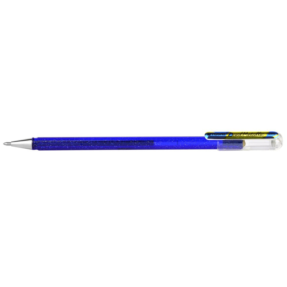Roller cu gel Pentel Hybrid Duo Metallic, 1 mm, fara mecanism, corp transparent, scris auriu / albastru metalizat