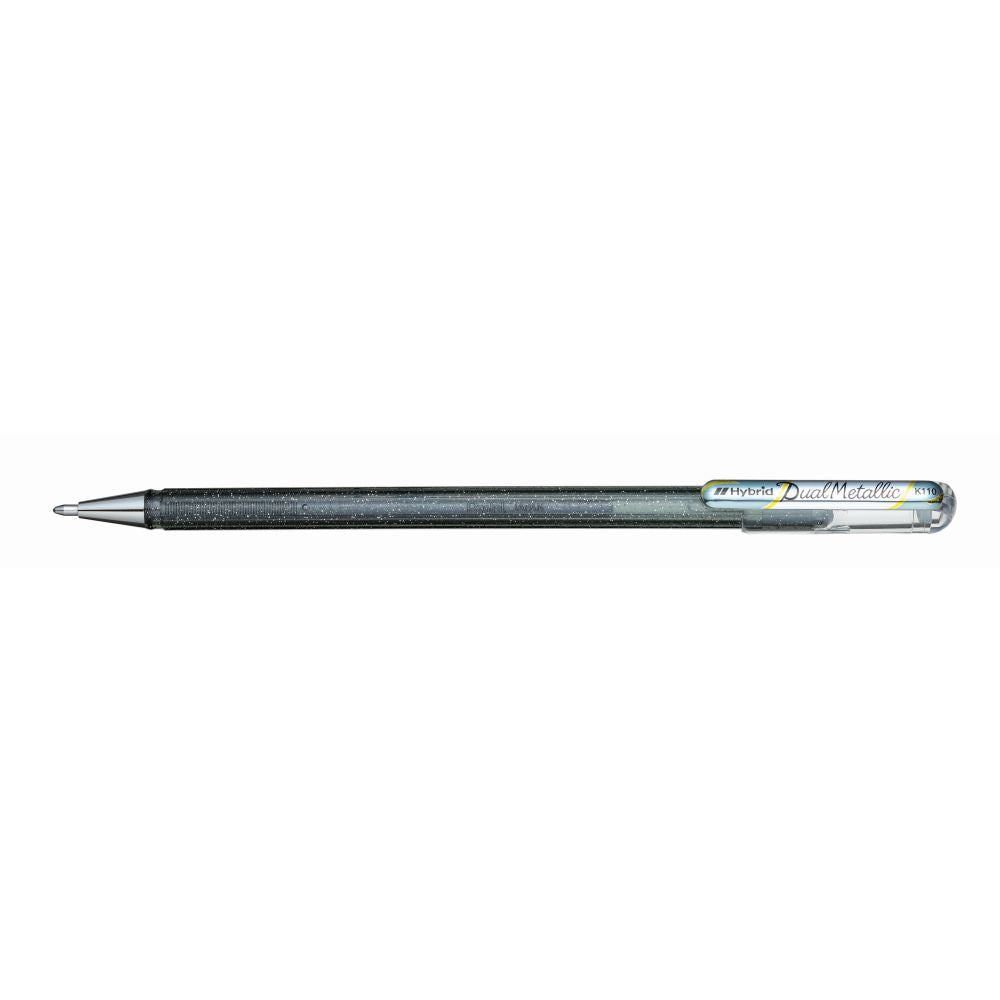 Roller cu gel Pentel Hybrid Duo Metallic, 1 mm, fara mecanism, corp transparent, scris argintiu