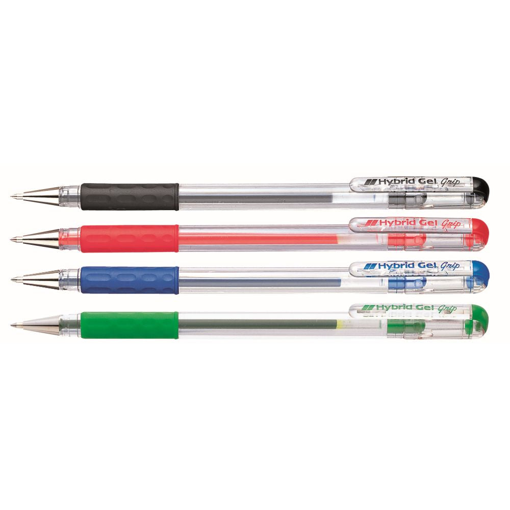 Roller cu gel Pentel Hybrid Grip, 0.6 mm, fara mecanism, corp transparent, grip negru