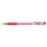 Roller cu gel Pentel Hybrid Grip, 0.6 mm, fara mecanism, corp transparent, grip rosu