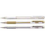 Roller cu gel Pentel Hybrid Grip Matallic, 0.8 mm, fara mecanism, corp transparent, grip argintiu