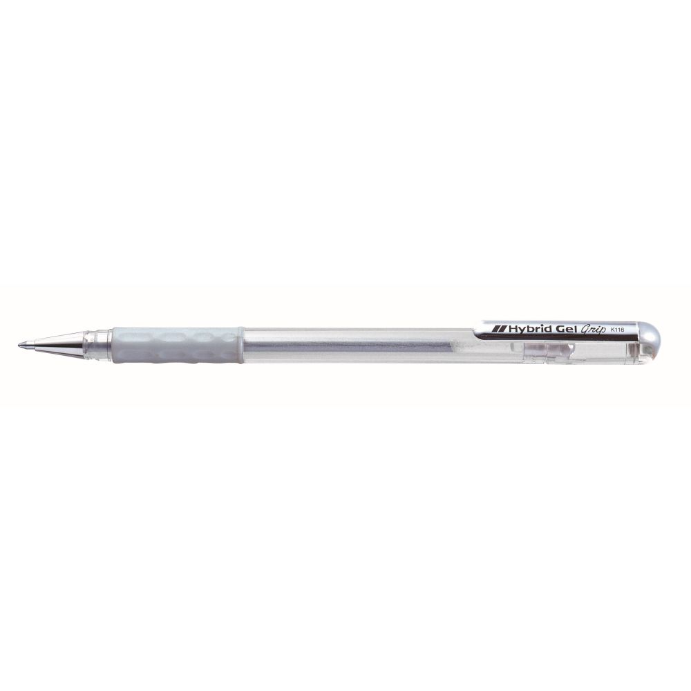 Roller cu gel Pentel Hybrid Grip Matallic, 0.8 mm, fara mecanism, corp transparent, grip argintiu