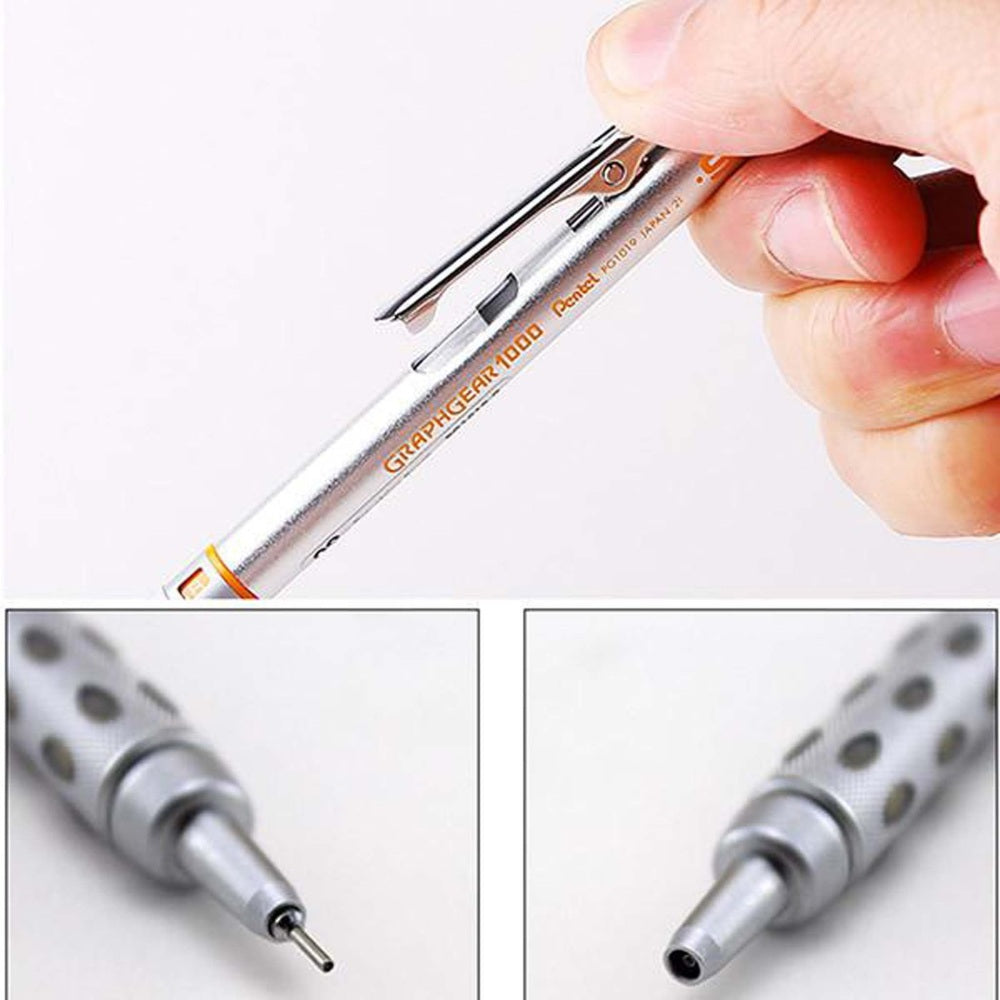 Creion mecanic Pentel Graphgear 1000, 0.9 mm, corp metalic argintiu, galben
