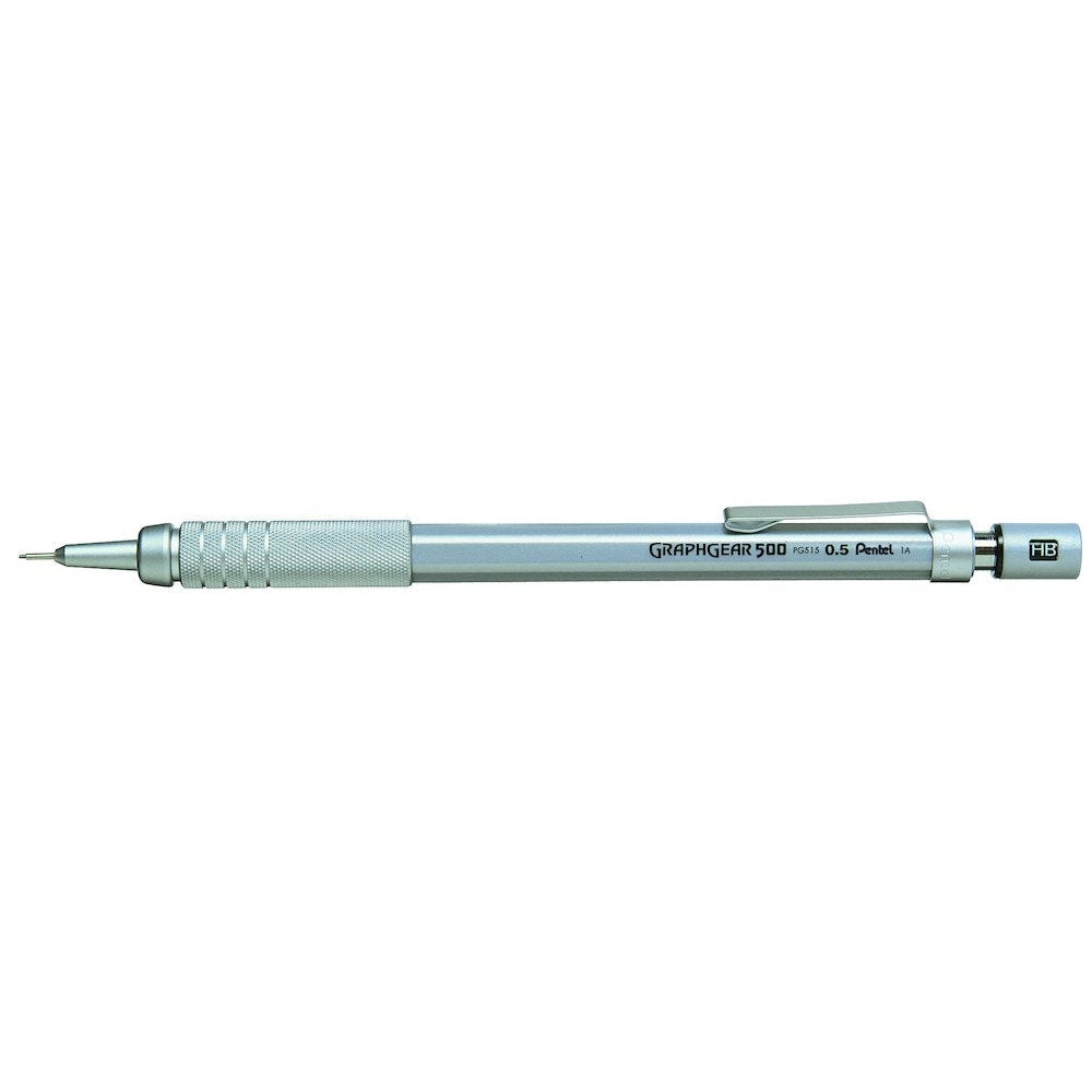Creion mecanic Pentel Graphgear 500, 0.5 mm, corp metalic argintiu, negru