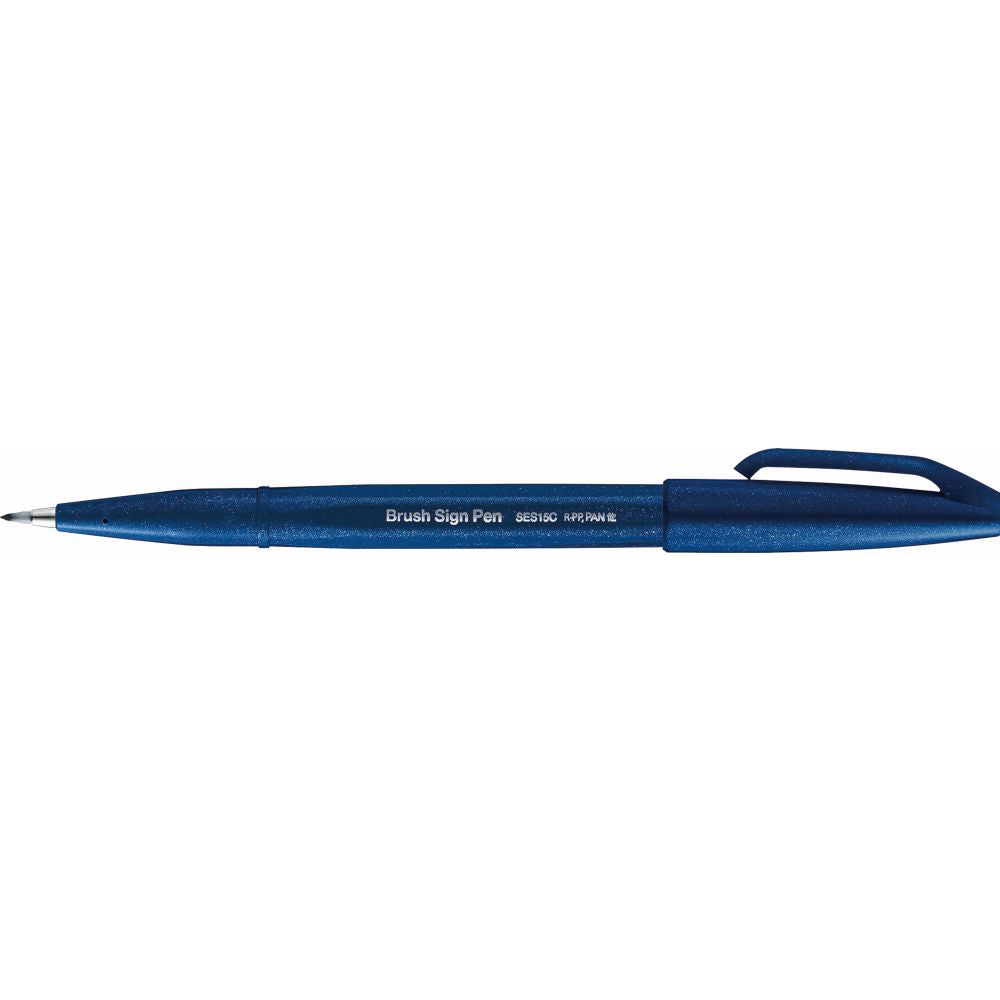Carioca Pentel Brush Sign Pen, varf flexibil, bleumarin