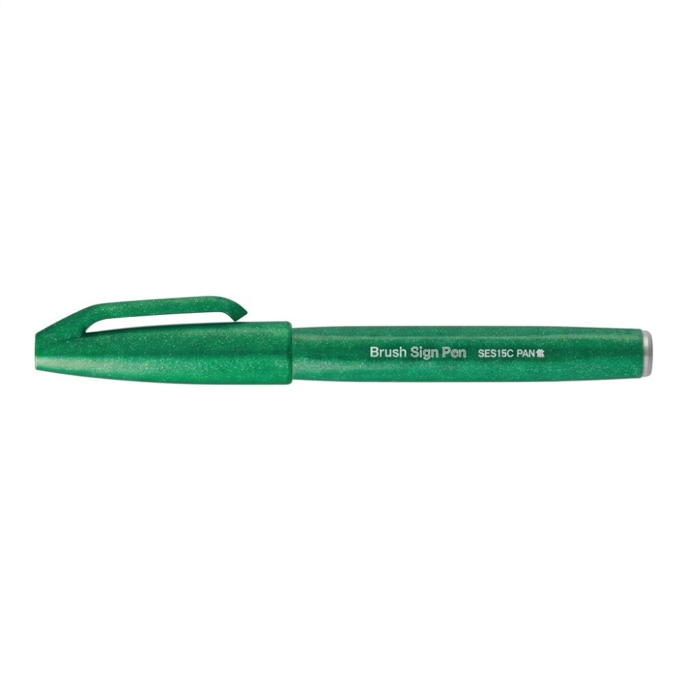 Carioca Pentel Brush Sign Pen, varf flexibil, verde