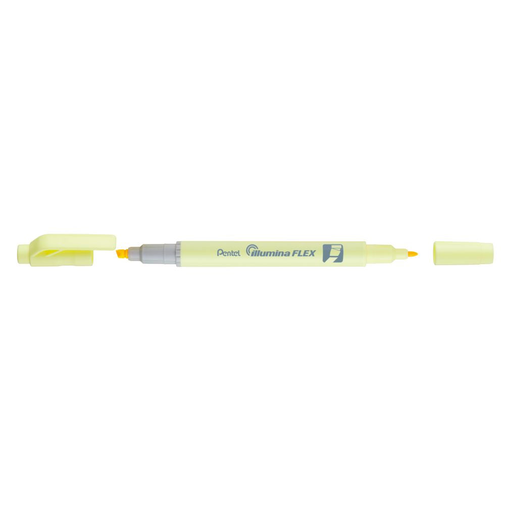 Textmarker Pentel illumina Flex, 2 varfuri, tesit, rotund, 1-3.5 mm, galben