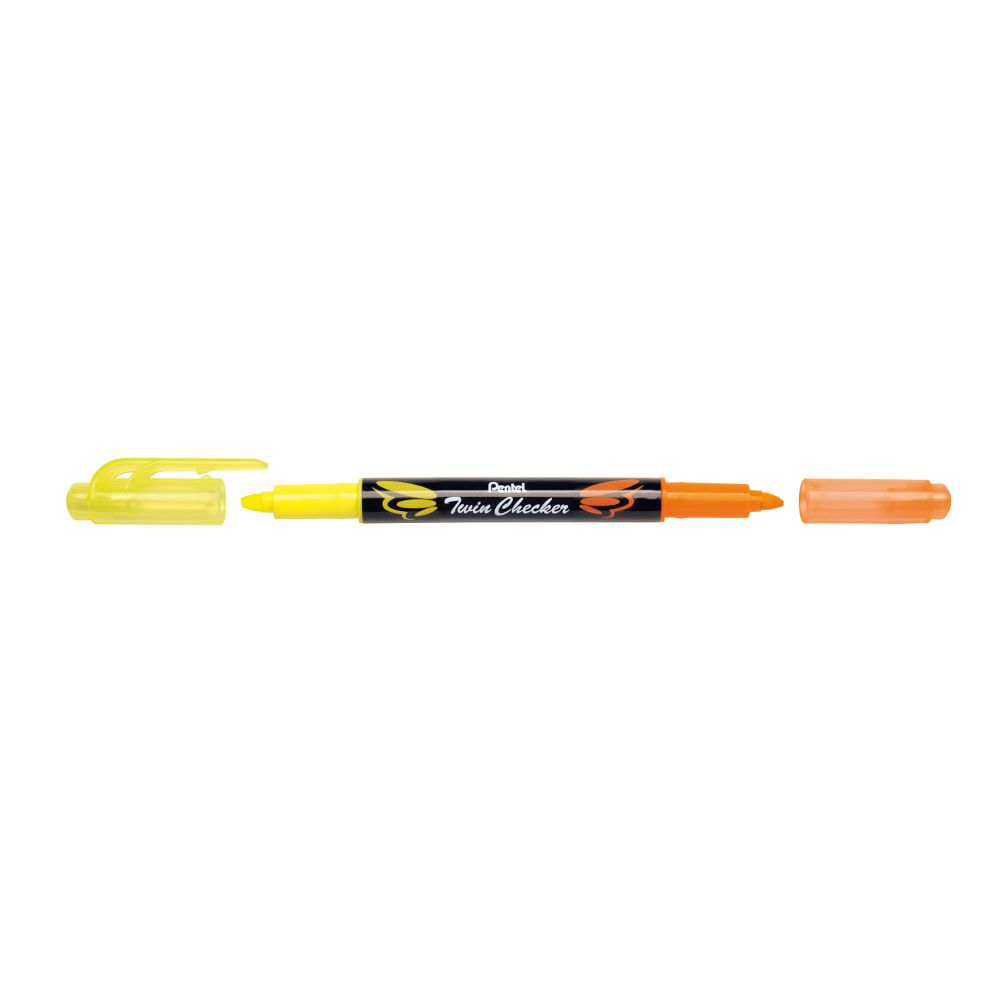 Textmarker Pentel Twin Checker, 2 varfuri, tesit, 1-3.5 mm, galben, portocaliu