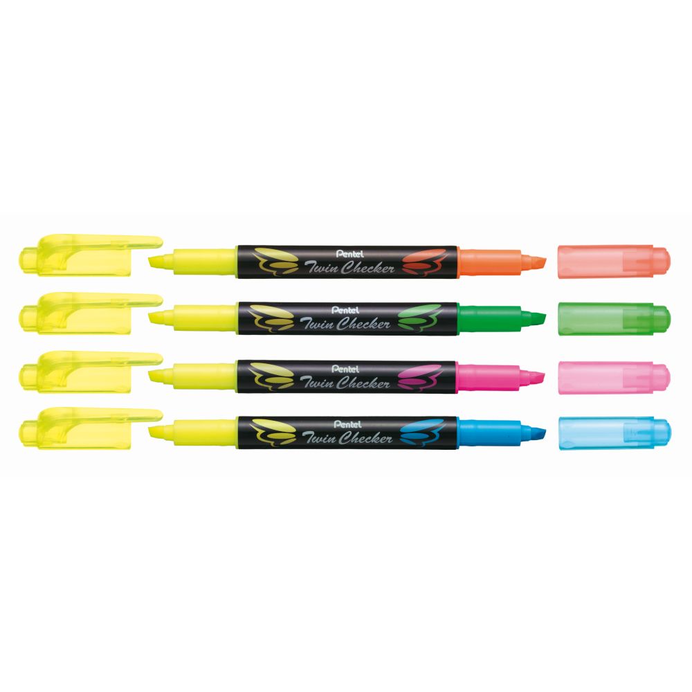 Textmarker Pentel Twin Checker, 2 varfuri, tesit, 1-3.5 mm, galben, portocaliu