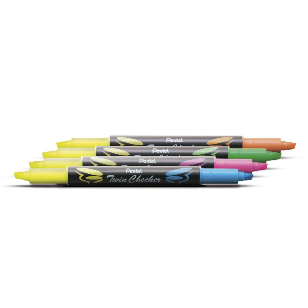 Textmarker Pentel Twin Checker, 2 varfuri, tesit, 1-3.5 mm, galben, portocaliu
