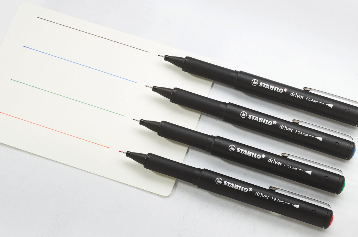 Fineliner Stabilo dr!ver, 0.4 mm, F, 4 culori / set