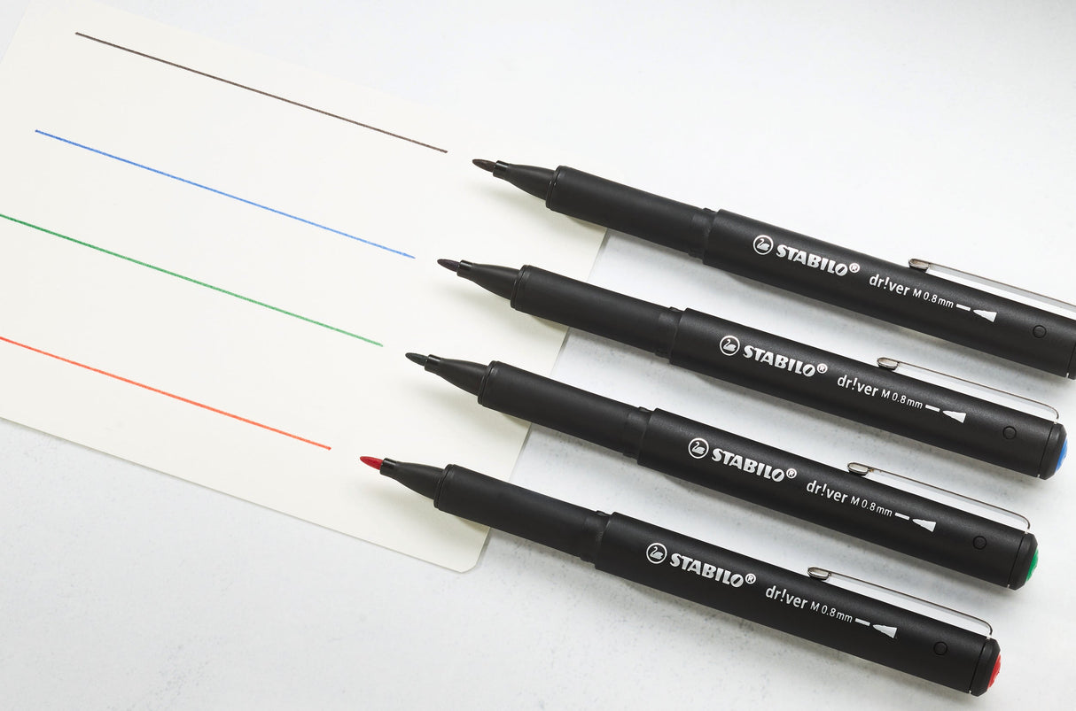 Marker Stabilo dr!ver, 0.8 mm, M, 4 culori / set