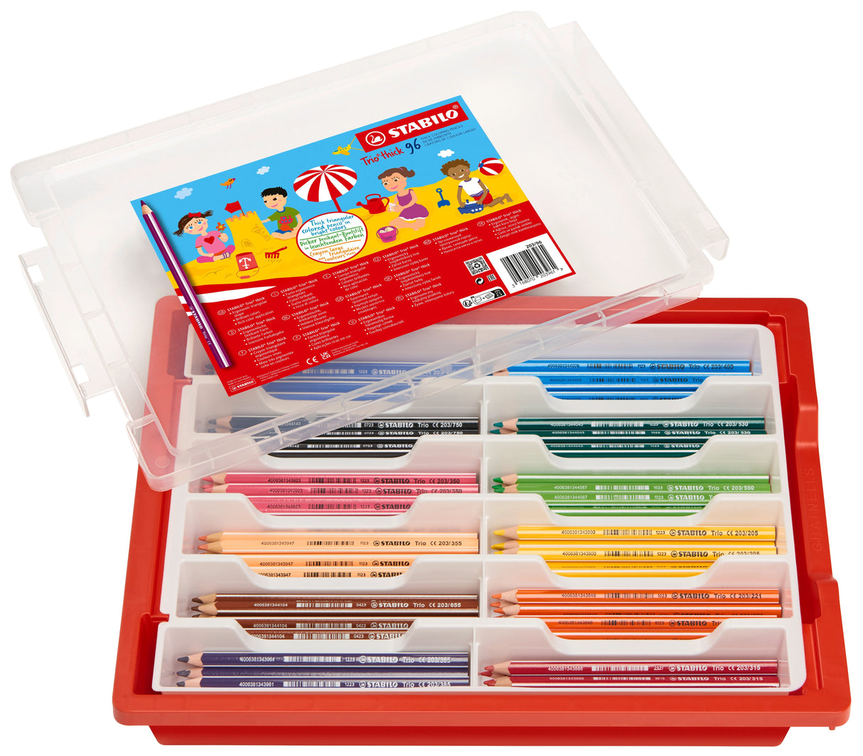 Creioane colorate Stabilo Trio Thick, 12 culori, 96 bucati / set, 4.2 mm, cutie plastic