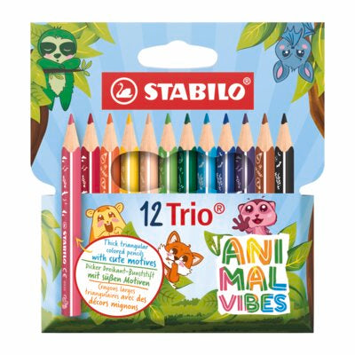 Creioane colorate Stabilo Trio Thick short  Animal Vibes, 12 culori / set