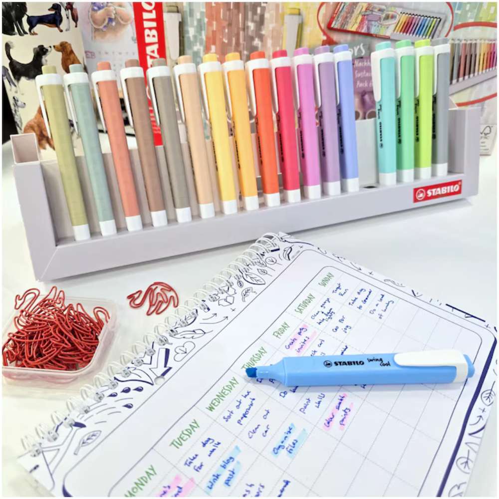 Textmarker Stabilo swing cool NatureCOLORS, 18 culori / set, suport de birou