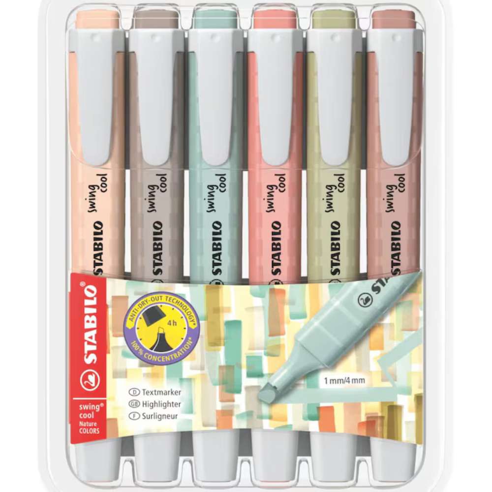 Textmarker Stabilo swing cool NatureCOLORS, 6 culori / set