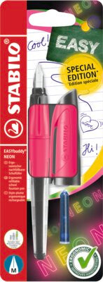 Stilou Stabilo EASYbuddy, M, roz neon, 1 rezerva, blister