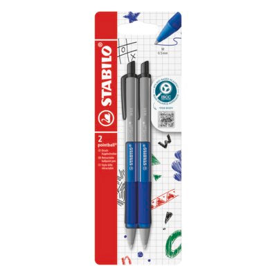 Pix cu mecanism Stabilo Pointball colorful, 0.5 mm, 87% plasticbiodegradabil, 2 bucati / blister, albastru