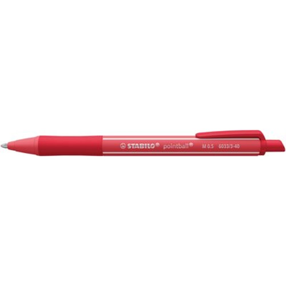 Pix cu mecanism Stabilo Pointball colorful, 0.5 mm, 87% plastic biodegradabil, rosu