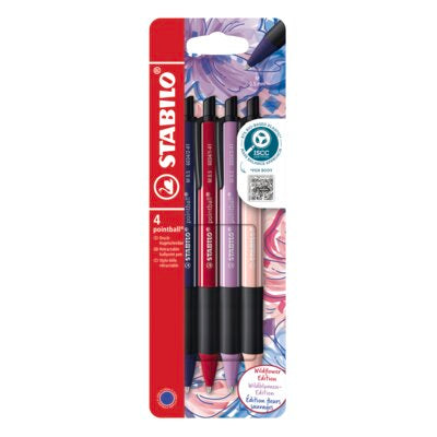 Pix cu mecanism Stabilo Pointball NatureCOLORS Wildflowers, 0.5 mm, mina albastra, 4 bucati / set