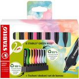 Textmarker Stabilo Boss Green, 8 culori / set, suport birou, 4 fluorescente + 4 pastel, etui carton