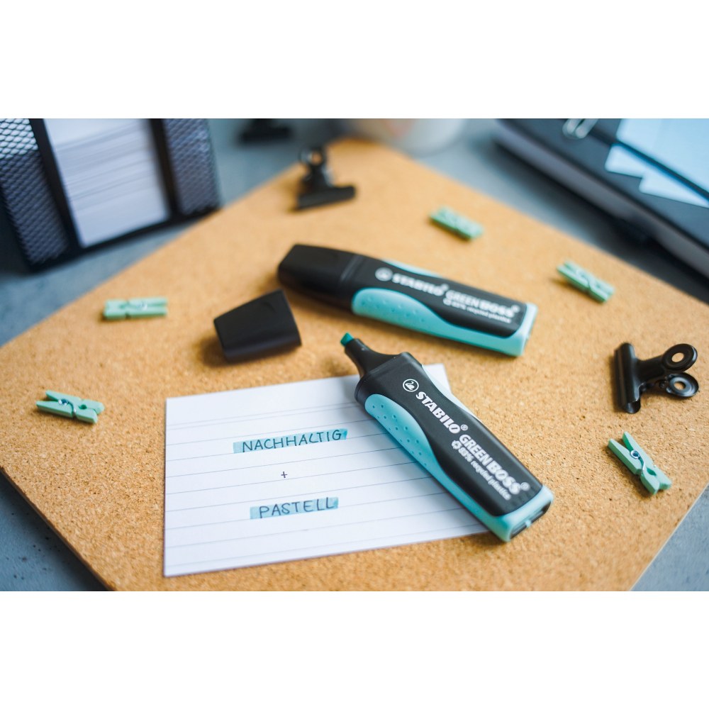 Textmarker Stabilo Boss Green, 8 culori / set, suport birou, 4 fluorescente + 4 pastel, etui carton