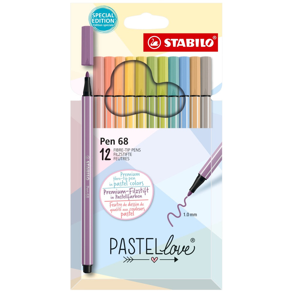 Carioca Stabilo Pen 68 Pastellove, 1 mm, 12 culori / set, etui caton
