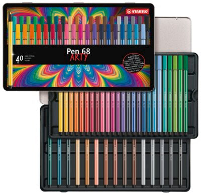 Carioca Stabilo Pen 68, 1 mm, 40 culori / set, cutie metalica
