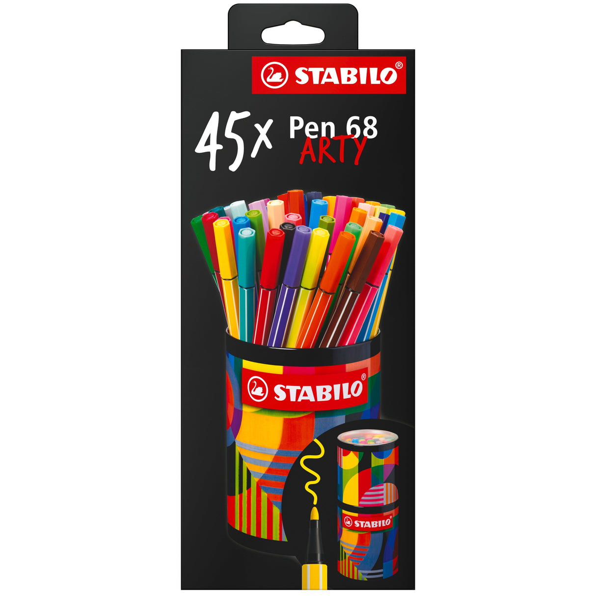 Carioca Stabilo Pen 68, 1 mm, 45 culori / set, suport pahar metalic