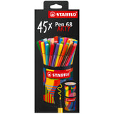 Carioca Stabilo Pen 68, 1 mm, 45 culori / set, suport pahar metalic
