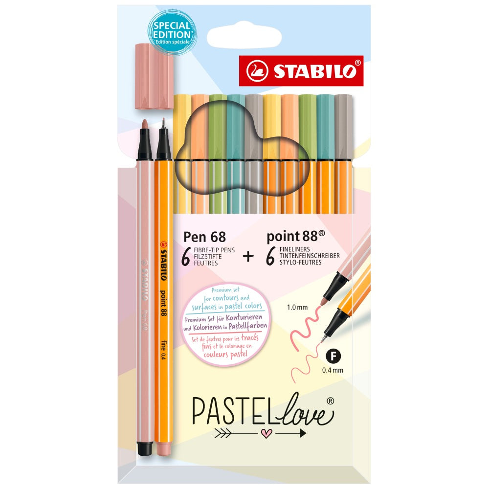 Stabilo Pastellove Point 88 x 6, carioca Pen 68 x 6, 12 bucati  / set, etui carton