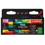 Marker acrilic Stabilo Free Acrylic T100,  set Royal, 5 culori / set